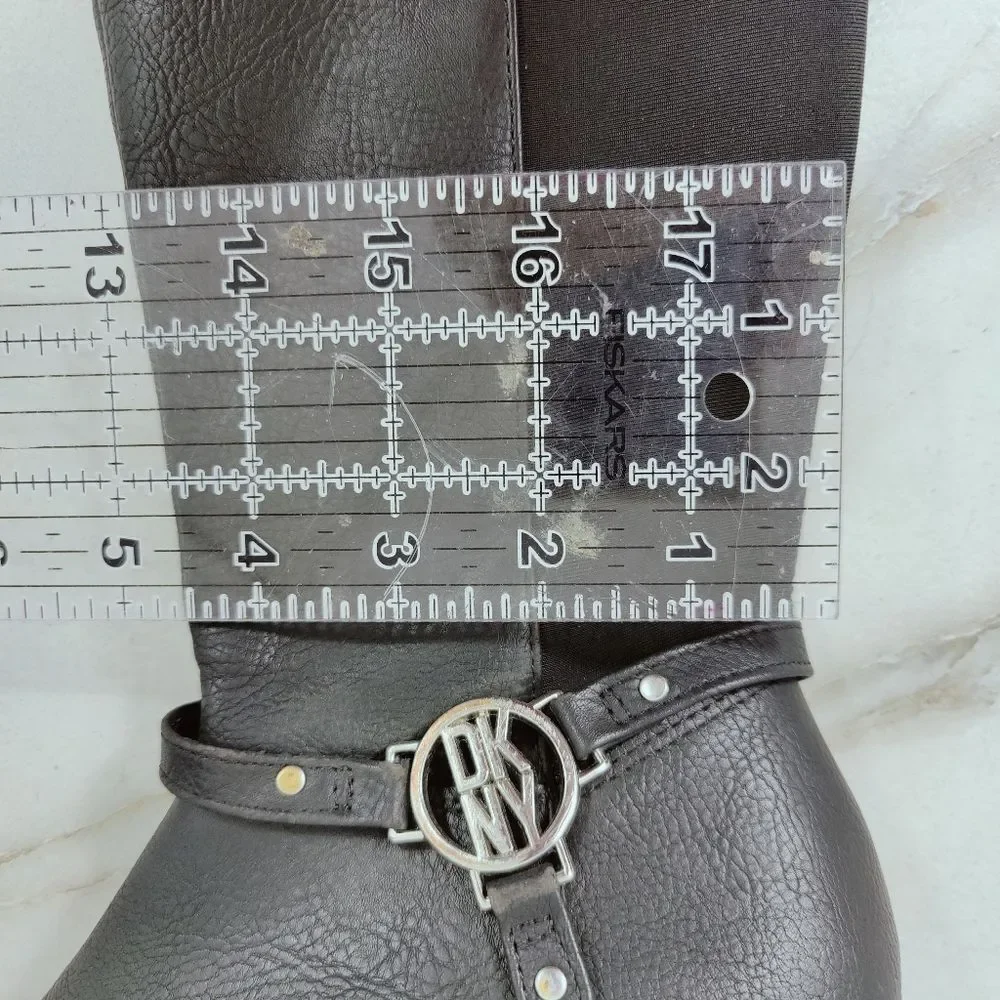 DKNY Girls' Emma Black Faux Leather Textile Harness Boots, Sz 1